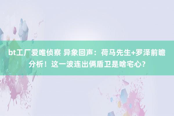 bt工厂爱唯侦察 异象回声：荷马先生+罗泽前瞻分析！这一波连出俩盾卫是啥宅心？